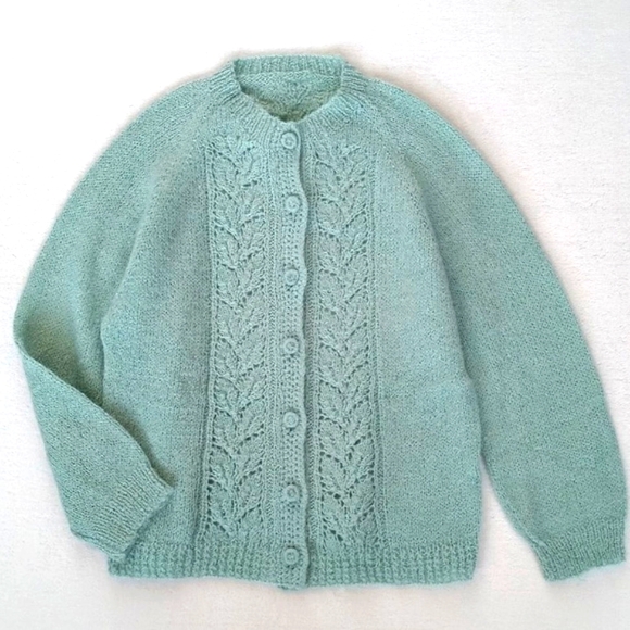 Rare Vintage Art Deco / Mint Green Long Sleeve Button Down Cardigan Sweater S - Picture 10 of 16